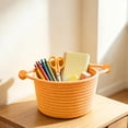 thumbnail image 4 of Dongrere Woven Round Storage Basket with Handles, Desktop Small Bin, Storage Organizer for Bathroom Living Room Bedroom Use, 6.6x4.7 Inch, Orange, 4 of 6