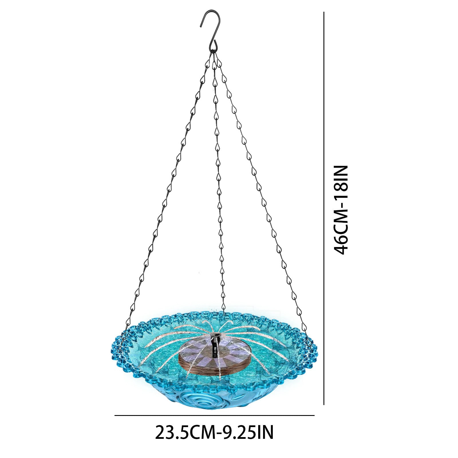 Solar Cascade Hanging Bird Bath Fountain, Metal Solar Powered Birdbath with Water Pump, Weatherproof Hanging Water Feature, Large Humming Birds Baths Fountains for Outdoor, Gardens