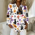 thumbnail image 2 of Delconic Womens Halloween Print Button Down Shirt Long Sleeve Casual Regular Fit Collared Blouse Pumpkin Pattern Top White 3XL, 2 of 7