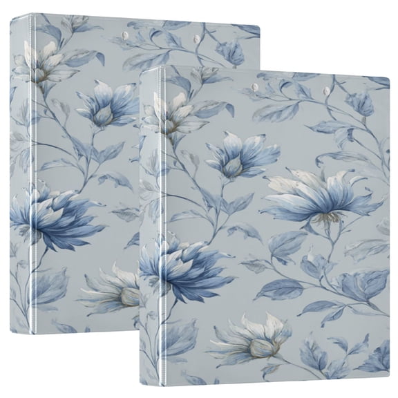 3 Ring Binder 1.5 inch Round Rings with Interior Pockets Binders Organizer Office School 1Pack Exquisite Blue Peony Design