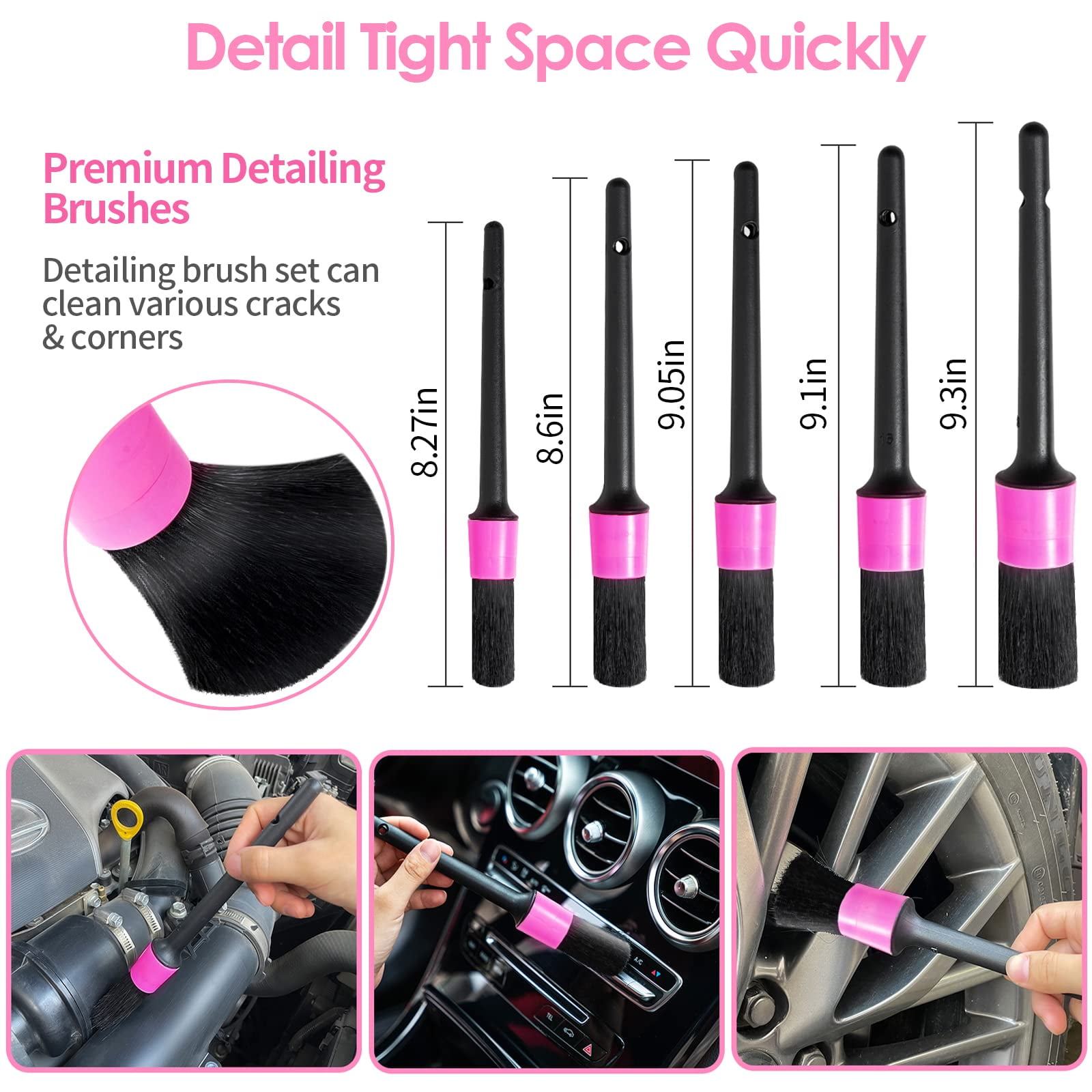 vioview Pink Car Cleaning Kit, Car Detailing Kit Interior Cleaner with Windshield Cleaning Tool, Detailing Brush Set, Complete Car Cleaning Supplies for Windows, Dashboard, Air Vents