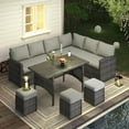 thumbnail image 4 of YODOLLA 7-Piece Patio Funiture Set with 30" Fire Pit Table, Outdoor Furniture Sectional Sofa, PE Rattan Wicker Patio Conversation Set in Gray, 4 of 9