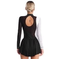 thumbnail image 4 of Yartina Sparkly Rhinestone Figure Ice Skating Dress for Women Long Sleeve Ballet Skirted Leotard Black M, 4 of 6