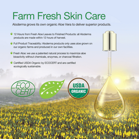 Aloderma Pure Aloe Vera Gel, 99% Organic Aloe Gel Made at the Source within 12 Hours of Harvest, Travel Size Aloe Vera Gel for Face, Scalp, Hair - Cold Pressed Aloe for Skin and Sunburn Relief - 1.5oz