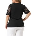 thumbnail image 3 of Unique Bargains Women's Plus Size Tops V Neck Elegant Lace Ribbed Knit Tunic Blouse 2X Black, 3 of 6