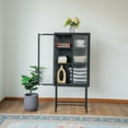 thumbnail image 2 of Tall 2-Door Square 3 Shelf Steel Accent Cabinet with Fluted Glass-Black, 2 of 7