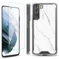 thumbnail image 1 of Shockproof Bumper Phone Case for Samsung Galaxy S22+ / S22 Plus 5G, with Tempered Glass Screen Protector, by OneToughShield ® - Marble / White, 1 of 4