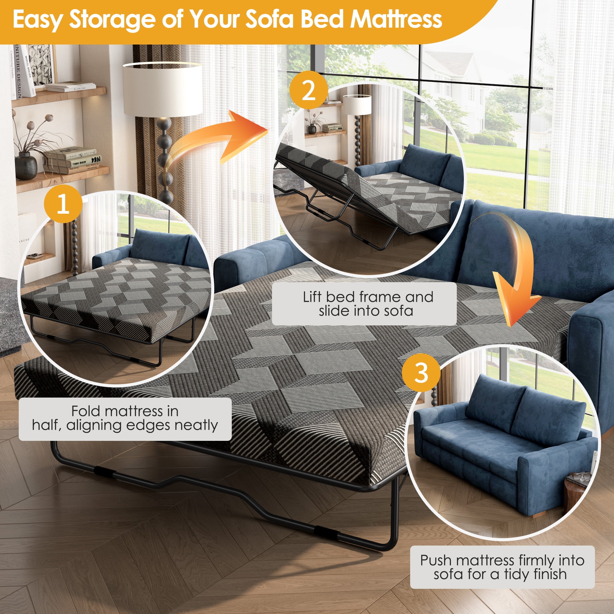 4 Inch Gel Memory Foam Bed Mattress, Full/Queen Size, Foldable Replacement Mattress for Pull Out Sofa Bed, RV, Boat, Guest Bed, Removable Washable Cover,CertiPUR-US Certified (Sofa Not Included)
