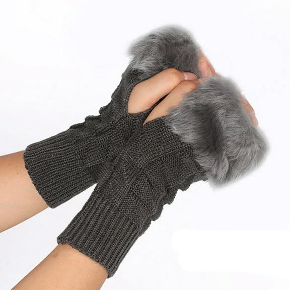 MIASHUI Fingerless Gloves, Plush Half Finger Gloves with Trim for Winter Fashion and Warmth Dark Gray
