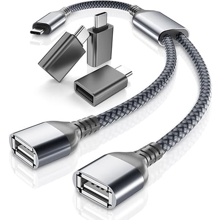 USB C Male to Dual USB Female Cable Adapter Bundle with Thunderbolt 3 OTG Connector, Compatible with MacBook Pro,iPad Air 4 5 5th Mini 6 Generation,Surface Go 2,YJJSKEJI Galaxy S20 S21 S22,Tab S7 S8