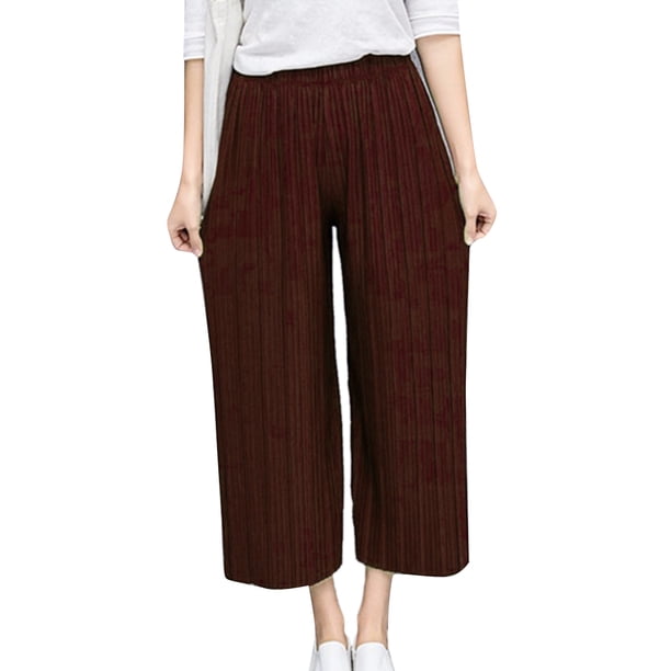 Pantalones sueltos de mujer de cintura alta plisados de verano pantalones largos casuales de color sólido seitruly FS11579-05