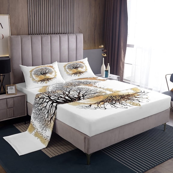 Erosebridal Tree Of Life Bed Sheets King,Bohemian Theme Bedding King Size,Teenager Bedroom Decor,Super Cozy,4pcs