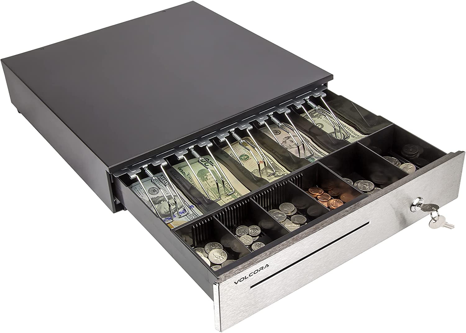 Cash Box 3 Lock Drawer Box with 4 Bill & 5 Coin Trays Stainless Steel Black 