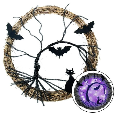 

Nitouy Bat Black Cat Wreath Handmade Festive Atmosphere for Home Holiday Party Supplies