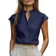 thumbnail image 2 of TGSLY Notch V Neck Linen Blouses Lightweight Soft Dressy Casual Cap Sleeve Shirts Versatile Office-Casual Fit Solid Color Tops XXXL, 2 of 7