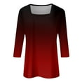 thumbnail image 3 of GceSteap 3/4 Sleeve Tops for Women Square Neck Summer T Shirts Casual Dressy Trendy Blouses Gradient Print Tunics Wine XL, 3 of 4
