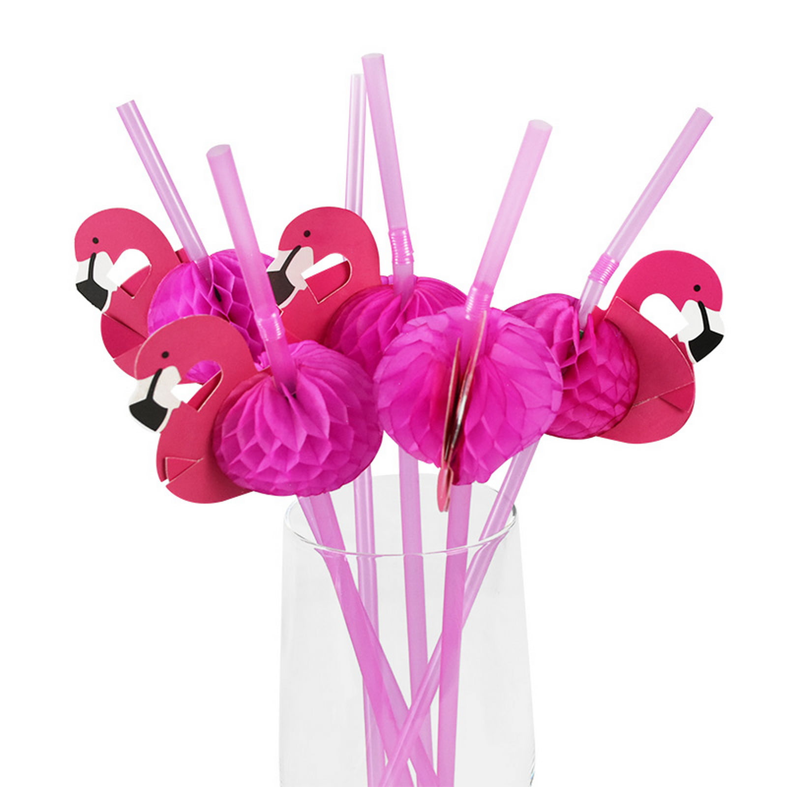 Nicetruc Flamingo Straws 12 PCS/Pack 3D Honeycomb Paper Straws for Hawaiian Luau Birthday Weddings Pool Cocktail Party Supplies Tropical Drinks Decorations 