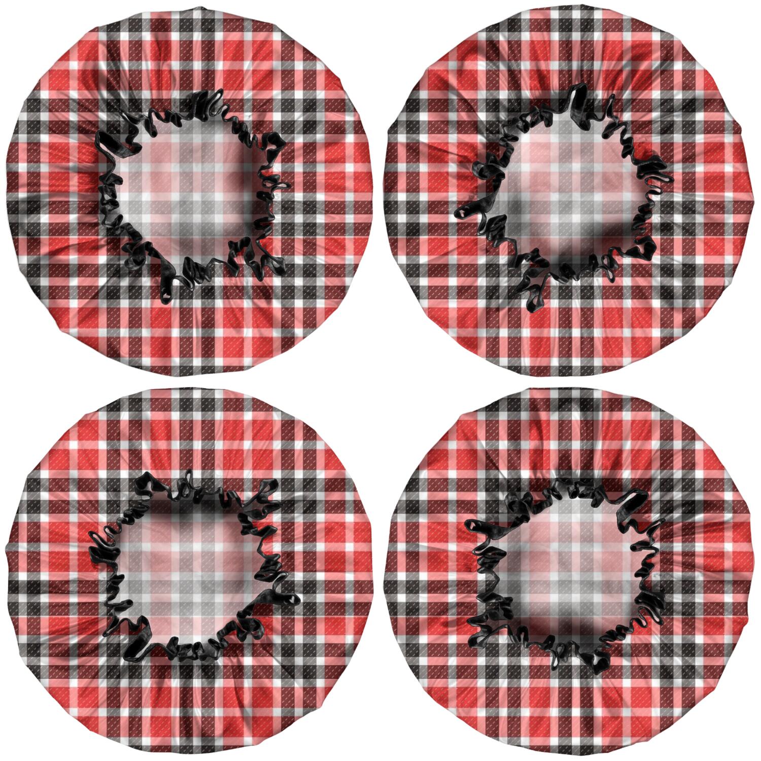 Shower Caps,Red Black White Checkerboard Checkered Pattern Waterproof Shower Cap for Women 4 Pieces,Double Reusable Hair Cover for Shower PEVA Elastic Stretch Hem