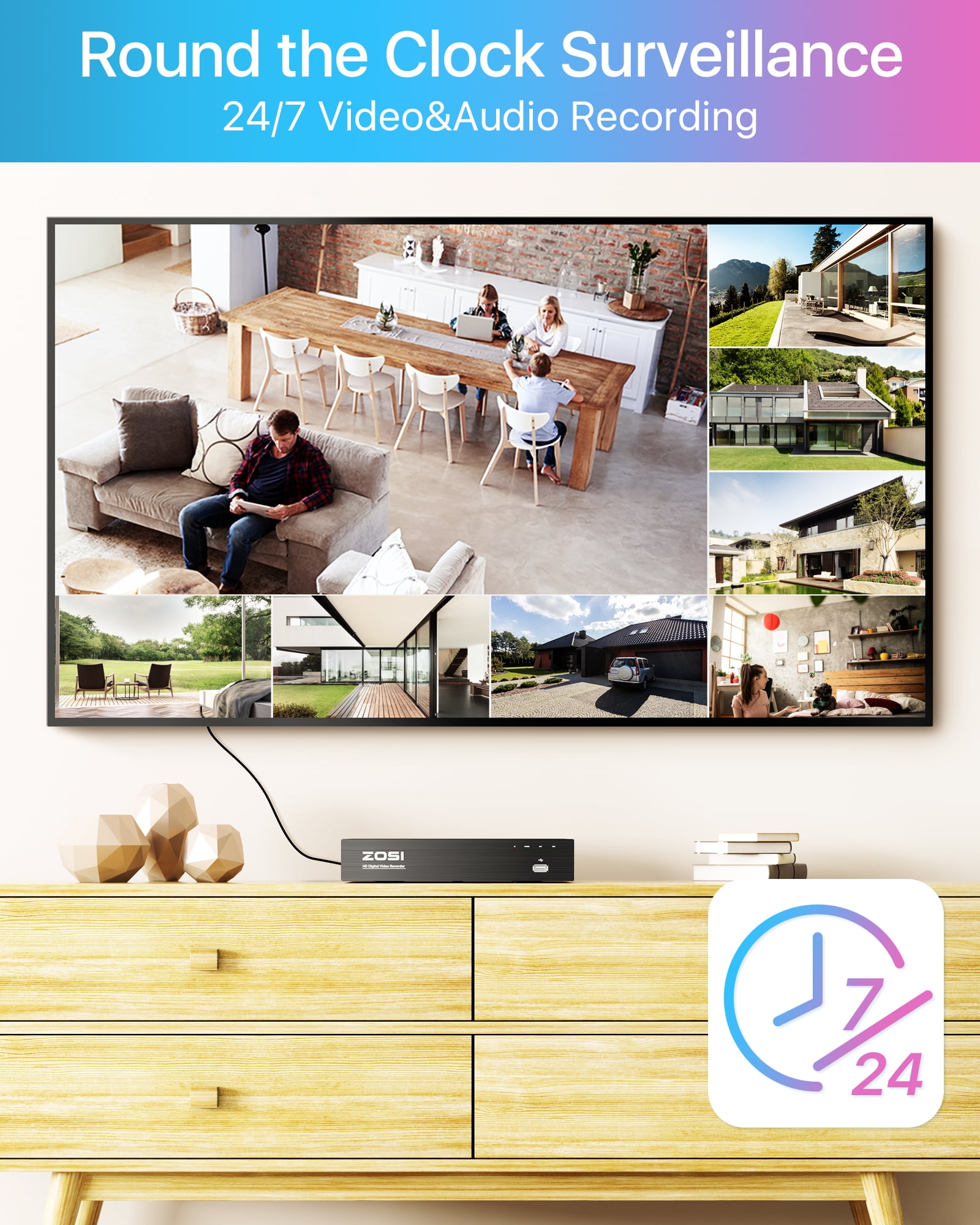 Security Camera System with AI Detection, ZOSI 4K 8CH POE Security Camera System for Home Security, 4K Outdoor Security Camera with Audio, Waterproof, 2TB HDD for 24/7 Recording