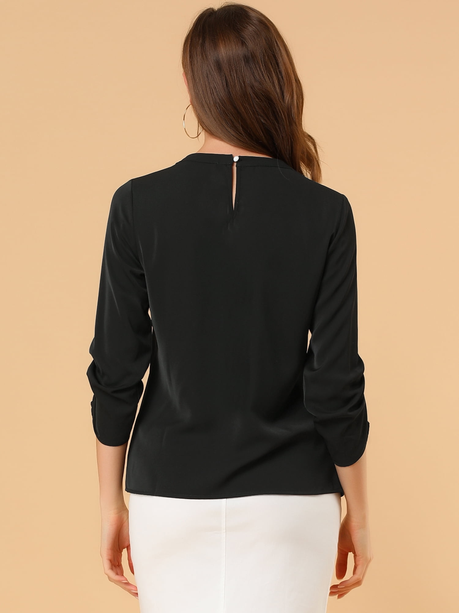 DARING DIVA 3/4 Sleeve Round Neck Keyhole Pleated Tops 3XL Black