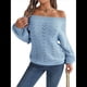 thumbnail image 3 of Tops de Crochet para Mujer, Suéteres con Hombros Descubiertos, Ropa de Playa de Punto Calado de Larga de Verano Azul M, 3 of 10