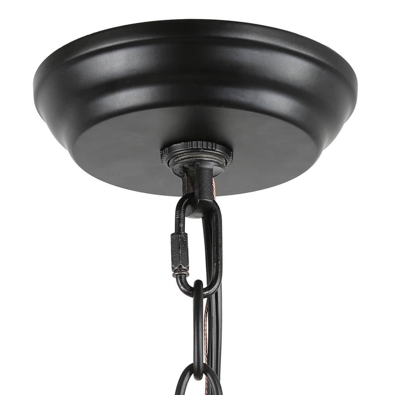 LNC 4-Light Farmhouse Drum Chandelier with Rope Accents and Clear Glass Shades in Wood and Black Finish