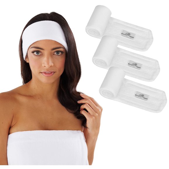 Diadema de maquillaje Boca Terry, algodón, diadema de toalla ajustable para mujer, para lavar la cara, tratamientos cosméticos y para el cuidado de la piel. Paquete de 3