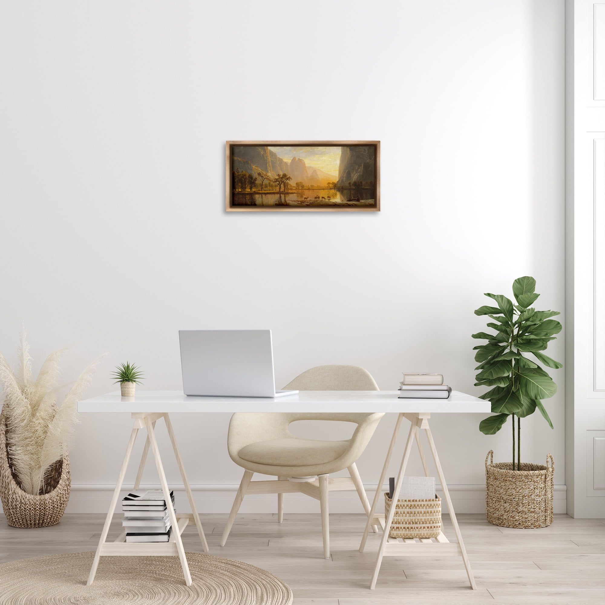 Stupell Industries Yosemite Valley Classic Painting Landscape Painting Brown Floater Framed Canvas Art Print Wall Art, 25 x 11