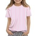 thumbnail image 3 of CCRFTGI Shirts for Kids Girls Size 10-12 Cute Striped Shirt Graphic Tees Summer Tops Short Sleeve Crewneck Girls Fashion Tee Tops Light pink 9-10 Years, 3 of 6