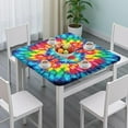 thumbnail image 3 of Vibrant Tie Dye Symmetry Square Fitted Tablecloth with Elastic Edge,Square Table Cover,Washable Elastic Table Cover for Home Kitchen Party Decor 36"x36", 3 of 6