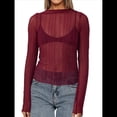 thumbnail image 3 of Camisetas de Larga Transparentes para Mujer, de Transparente, Ajustadas, con Ribete Festoneado, Blusas y Conjuntos Superiores Vino Tinto XL, 3 of 8