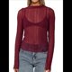 thumbnail image 3 of Camisetas de Larga Transparentes para Mujer, de Transparente, Ajustadas, con Ribete Festoneado, Blusas y Conjuntos Superiores Vino Tinto M, 3 of 8