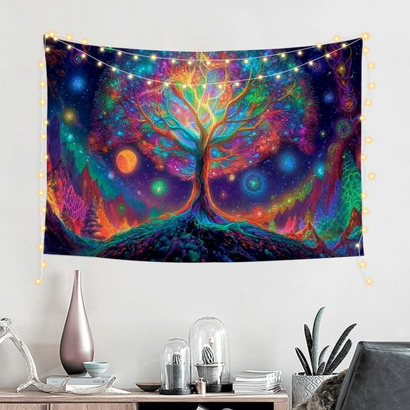 RKSupls Tree of Life Sun Moon Fluorescent Mandala Tapestry, Home Tapestry Suitable for Hanging for Decorative Wall Hanging, Decorative Bedroom, Living Room Decoration - 60*40in