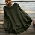 thumbnail image 2 of CHOK Chemises en Coton et Lin pour Femmes 2024 Blouse Décontractée Ample Unie Manches à Volants Col Rond Hauts Blanc, 2 of 3
