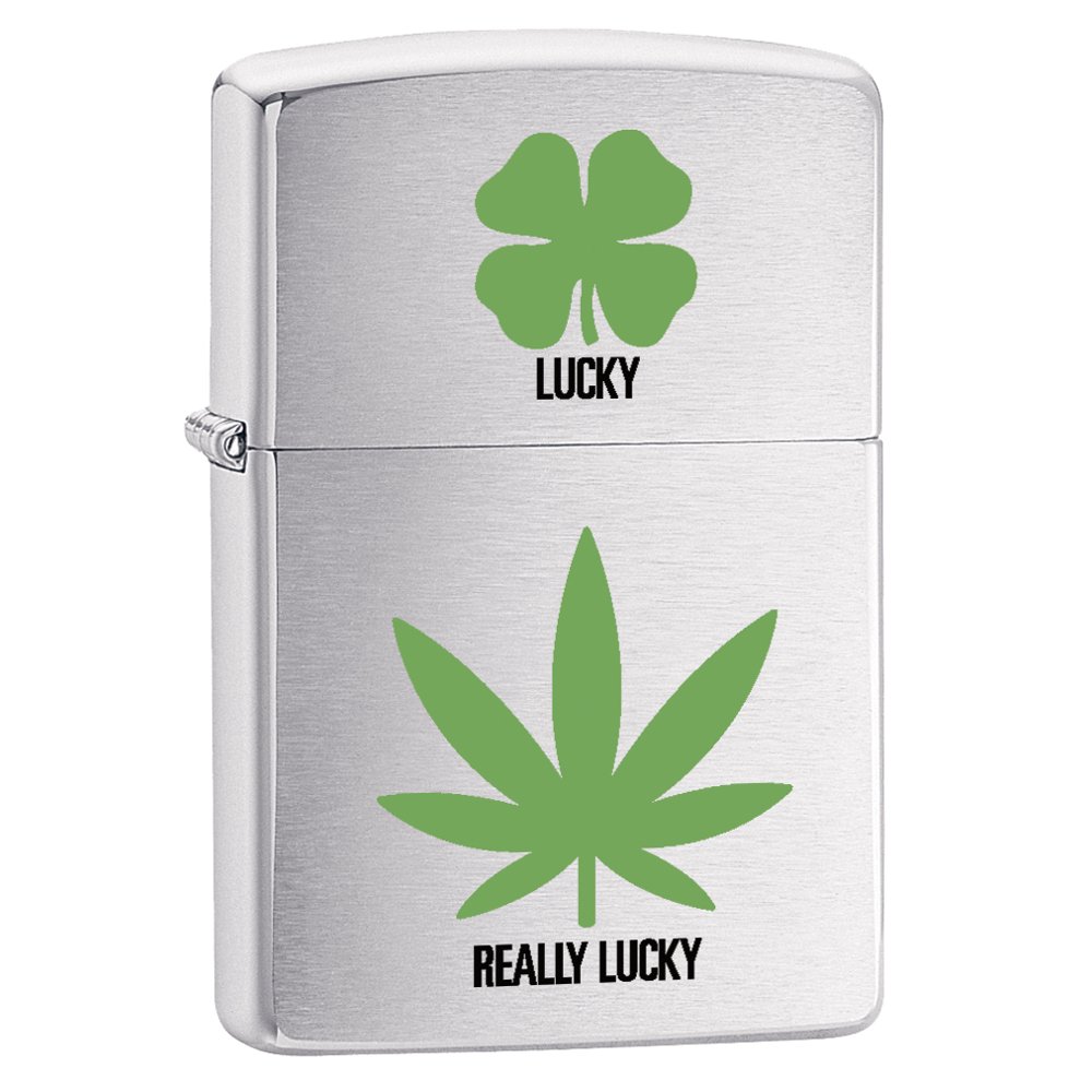 Zippo Lighter Weed Leaf and Four Leaf Clover Street Chrome 79449