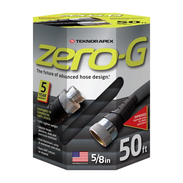 Manguera de jardín zero-G 15 m, liviana y resistente a pliegues, 5/8"