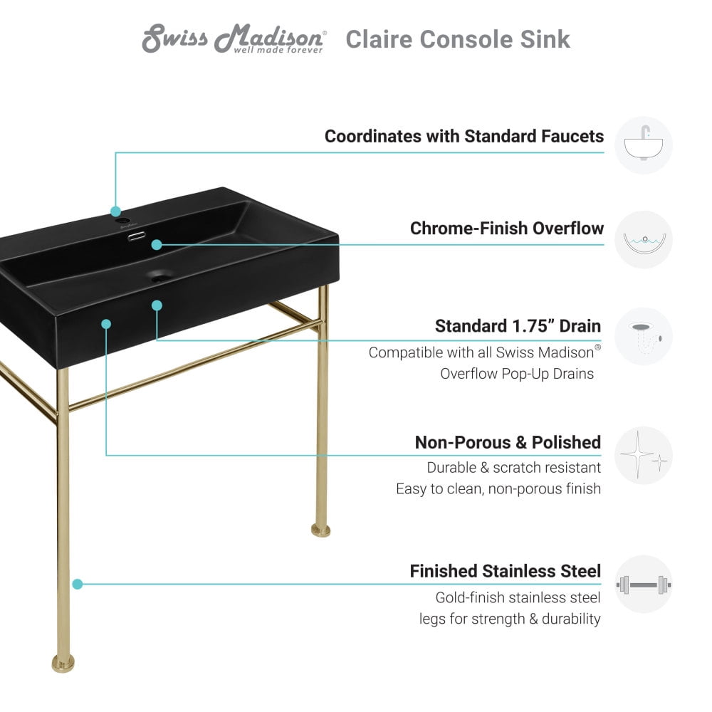 Swiss Madison SM-CS752 Claire 35-7/16" High Console Sink Set - Gold