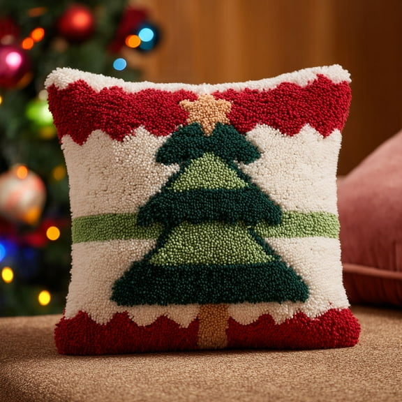DIY Latch Hook Pillow Kit Christmas tree Crochet Kits Handmade Pillowcase Latch Hook Kit 17x17inch