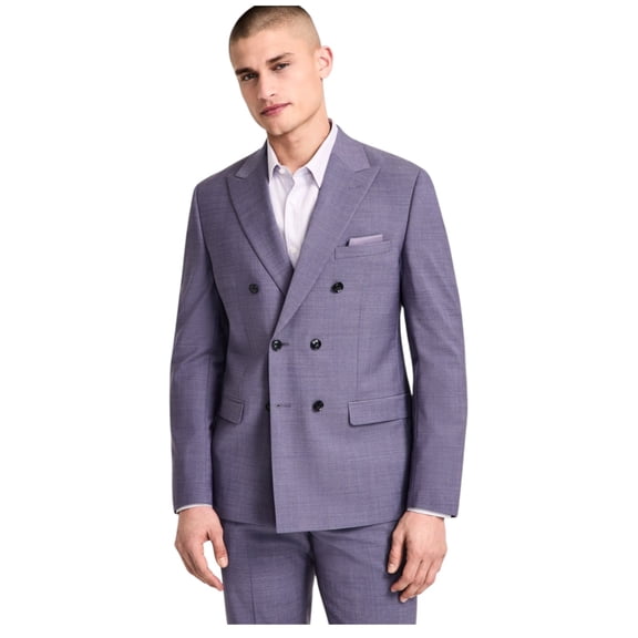 Bar Iii Mens Slim fit Double Breasted Suit Jacket Blazer 38 L Purple Solid Wool