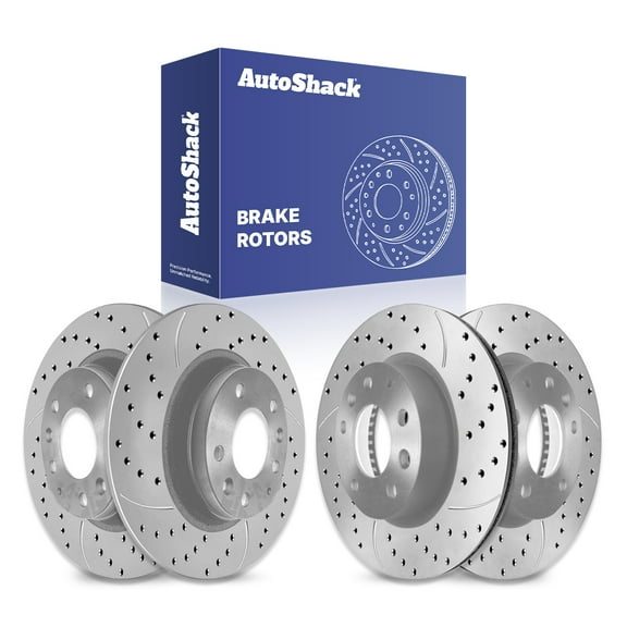 AutoShack Front & Rear Brake Rotors for Ford & Mazda, Fusion 2006-2012 6 2006-2013, AWD FWD L4 2.3L 2.5L V6 3.0L 3.5L 3.7L - Coated Drilled & Slotted - Silver Matte Finish - TurboGuard