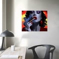 thumbnail image 4 of Acheng Fashion Canvas Prints Woman Smoking Wall Art Sexy Red Lips with Burning Money Dollars Paintings Abstract Poster for Bar Art Toilet Bathroom Walls Decor Ready to Hang 16x12in, 4 of 6
