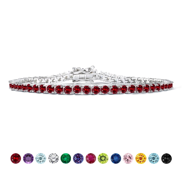 JeenMata Classic 5.5 TCW Corte redondo Enero - Granate - Pulsera de tenis con piedra natal Diseño de eternidad - Chapado en oro blanco, Mujer, Adulto