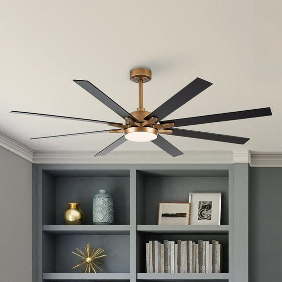 65" Farmhouse Gold Plywood Indoor Large Ceiling Fan with Light and Remote