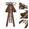 thumbnail image 4 of Elegant Brown Plaids Retro Bowtie Preppy Uniform Pre Tied Necktie Brooch Pin, 4 of 21