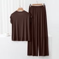 thumbnail image 4 of Women Homewear Solid Color Loose Pajamas Short Sleeve T Shirt Drawstring Wide Leg Pants Sleepwear 2 Piece Set, 4 of 6