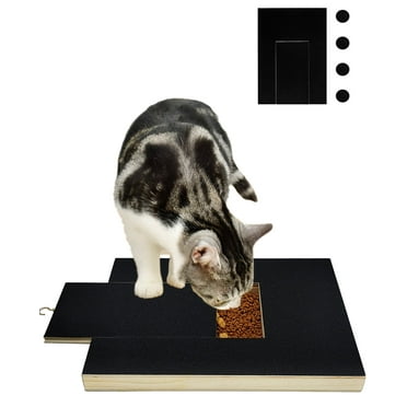 Hamiledyi Cat Nail File Scratching Board with Treat Box, Cats Scratch Pad with Replaceable Sandpaper, Kitty Scratcher File Wooden Kitten Claw Scratch Manicure for Kittens Small Dogs Black
