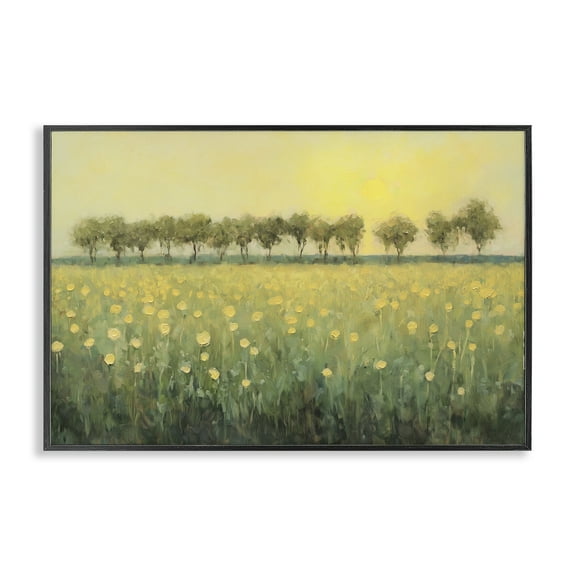 Stupell Industries Golden Field Meadow Landscape & Nature Painting Black Framed Art Print Wall Art, 18 x 12