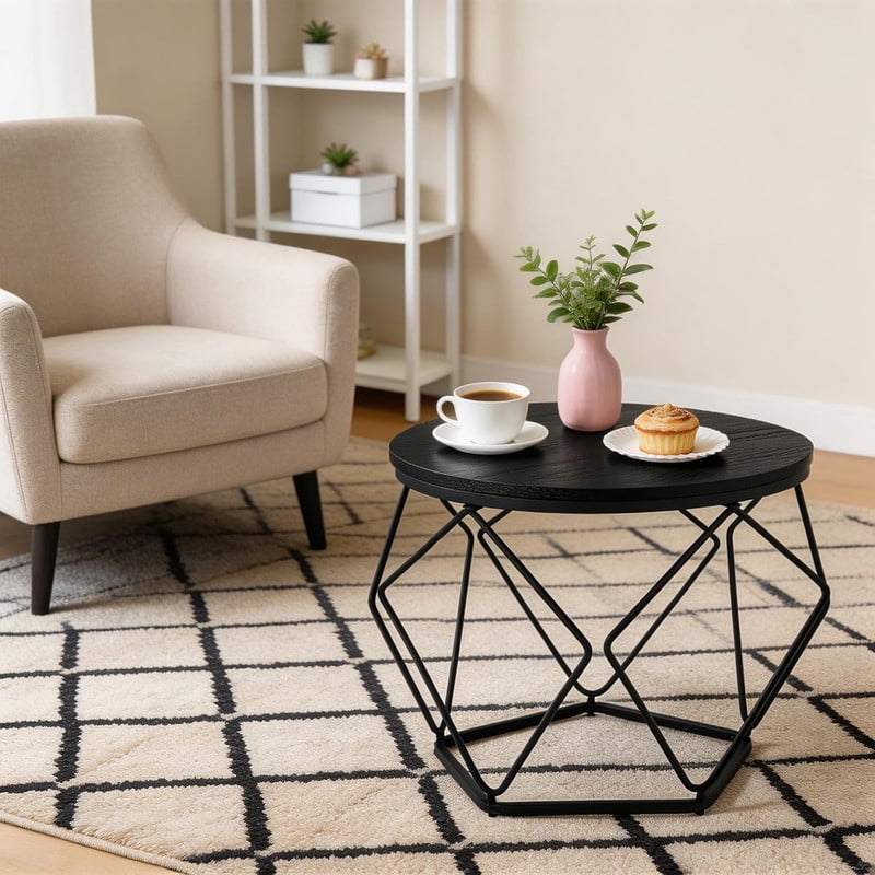Simenmax 2-Piece Round Nesting Coffee Table Set with Hidden Storage, Modern Geometric Side Tables and Movable End Tables for Living Room, Black