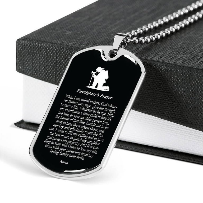 Firefighter s Prayer Stainless Steel or 18k Gold Dog Tag 24 Chain Fireman