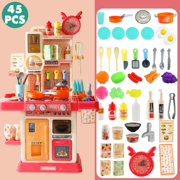 NETNEW Toddler's 89 PCS Kitchen Playset with Lights, Sounds